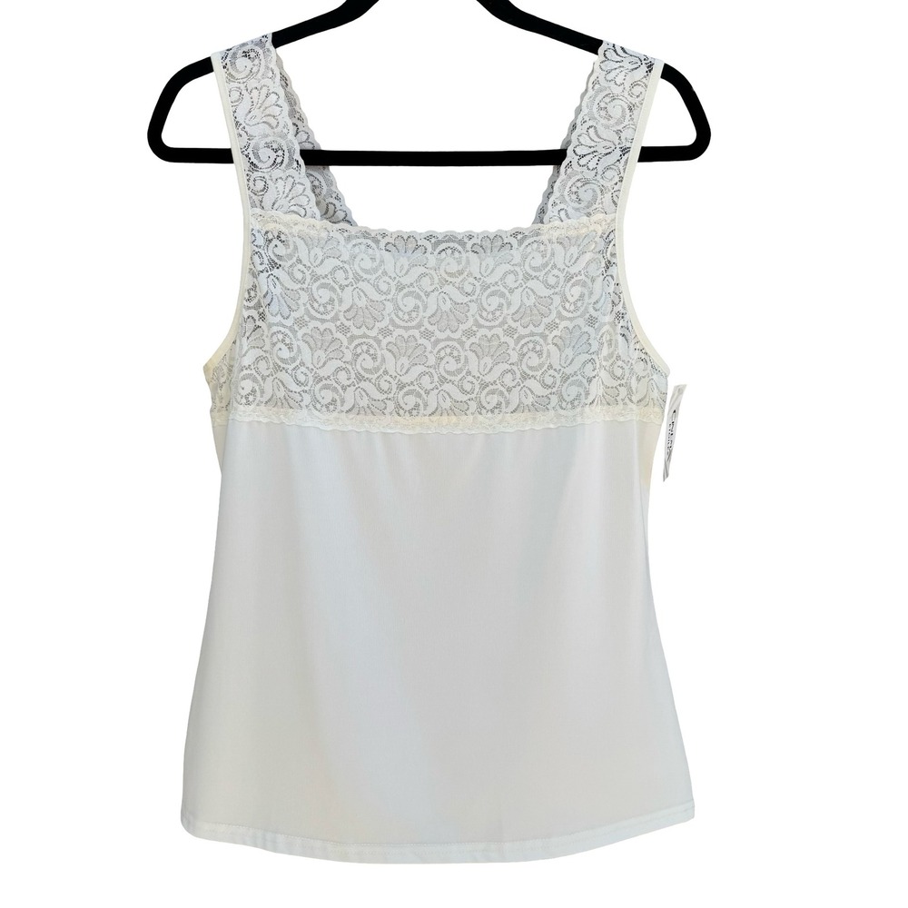 Cinema‎ Etoile Ivory Lace Trim Camisole Square Neck Tank Top L NEW Soft Romantic